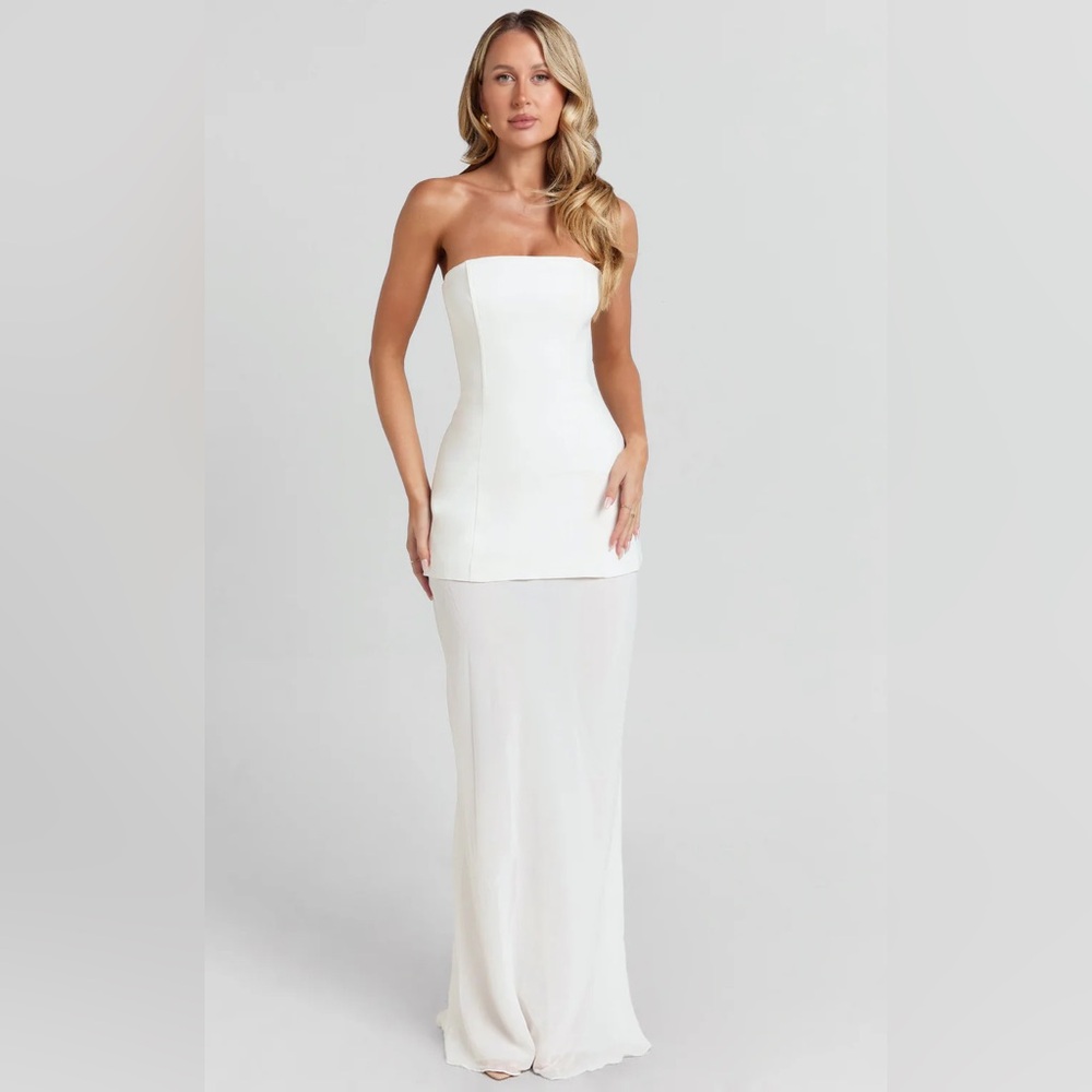 Showpo Keyla Maxi Dress (Strapless Contrast Skirt Dress in Ivory)